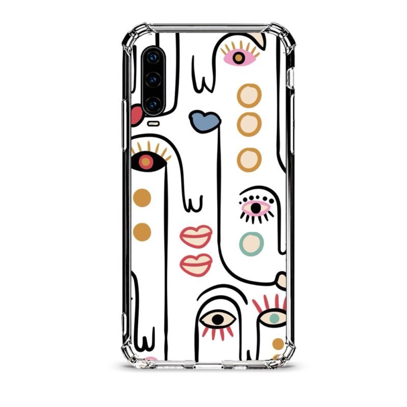 Abstract faces θήκη διάφανη & σχέδιο  d1102 γιά Huawei P30
