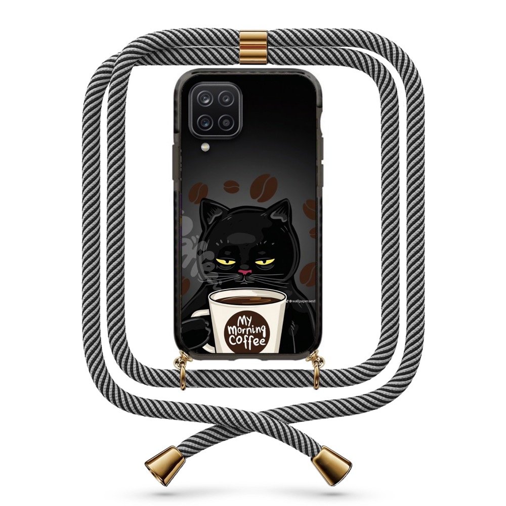 Coffee cat θήκη με κορδόνι & σχέδιο 9857 για Galaxy A12