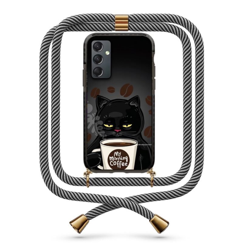 Coffee cat θήκη με κορδόνι & σχέδιο 9857 για Galaxy A35
