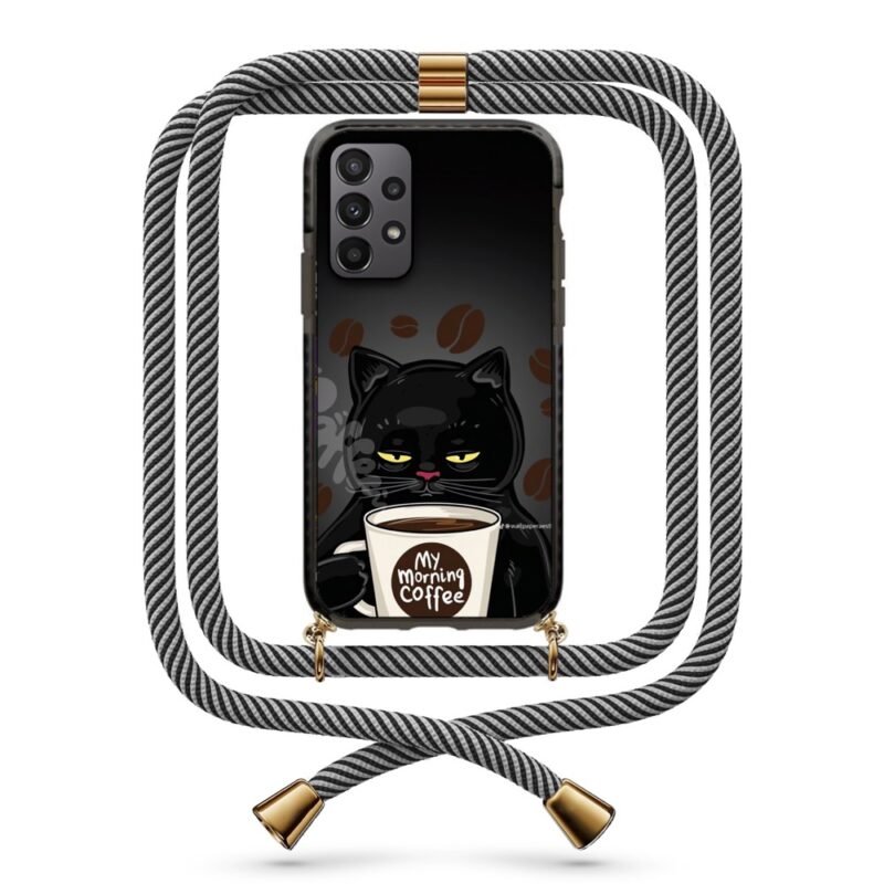 Coffee cat θήκη με κορδόνι & σχέδιο 9857 για Galaxy A23