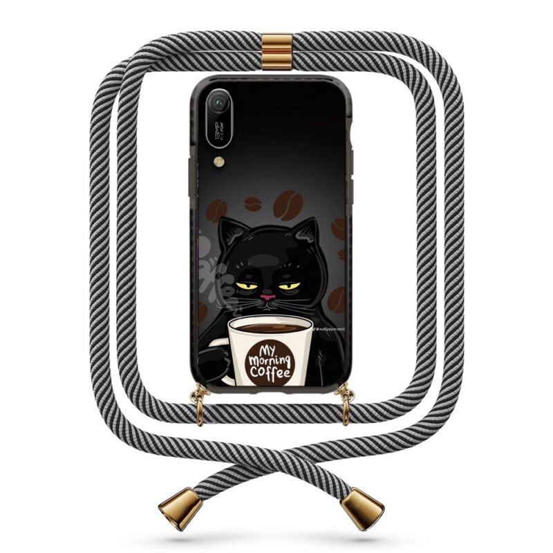 Coffee cat θήκη με κορδόνι & σχέδιο 9857 για Huawei Y6 2019