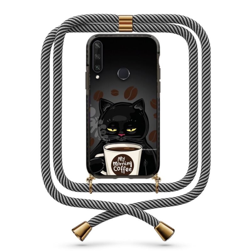 Coffee cat θήκη με κορδόνι & σχέδιο 9857 για Huawei Y6P 2020