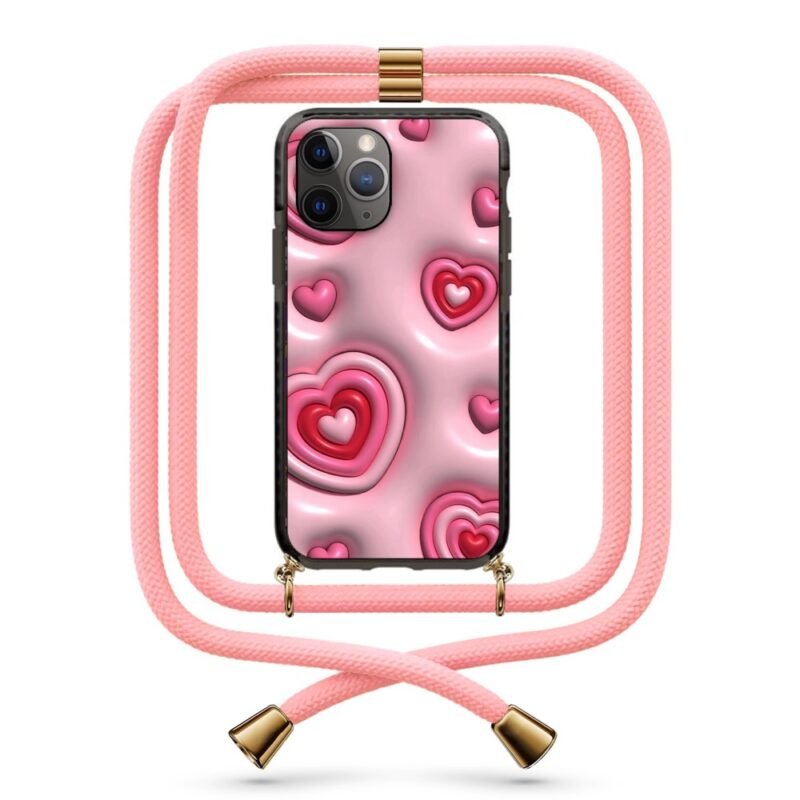 3d hearts pattern θήκη κινητού με κορδόνι 9890 γιά iPhone 11 Pro