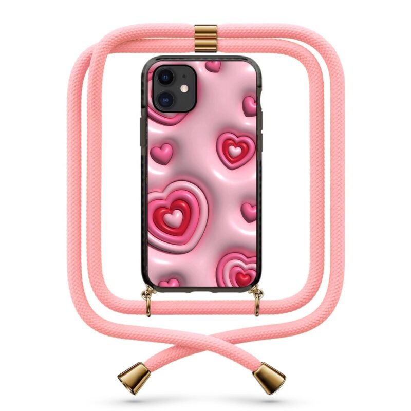3d hearts pattern θήκη κινητού με κορδόνι 9890 γιά iPhone 12