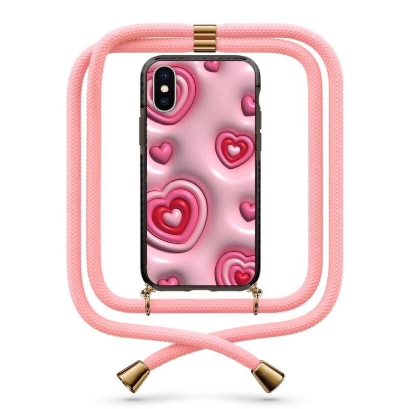 3d hearts pattern θήκη κινητού με κορδόνι 9890 γιά iPhone X/XS