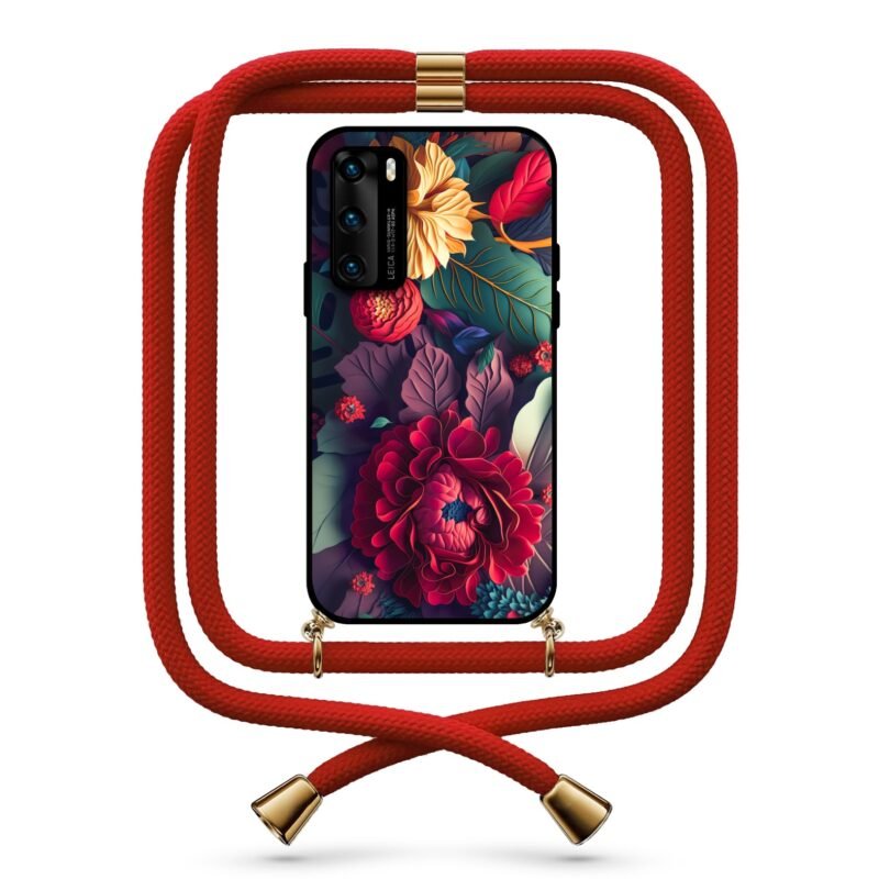 Floral θήκη με κορδόνι & σχέδιο 9762 για Huawei P40