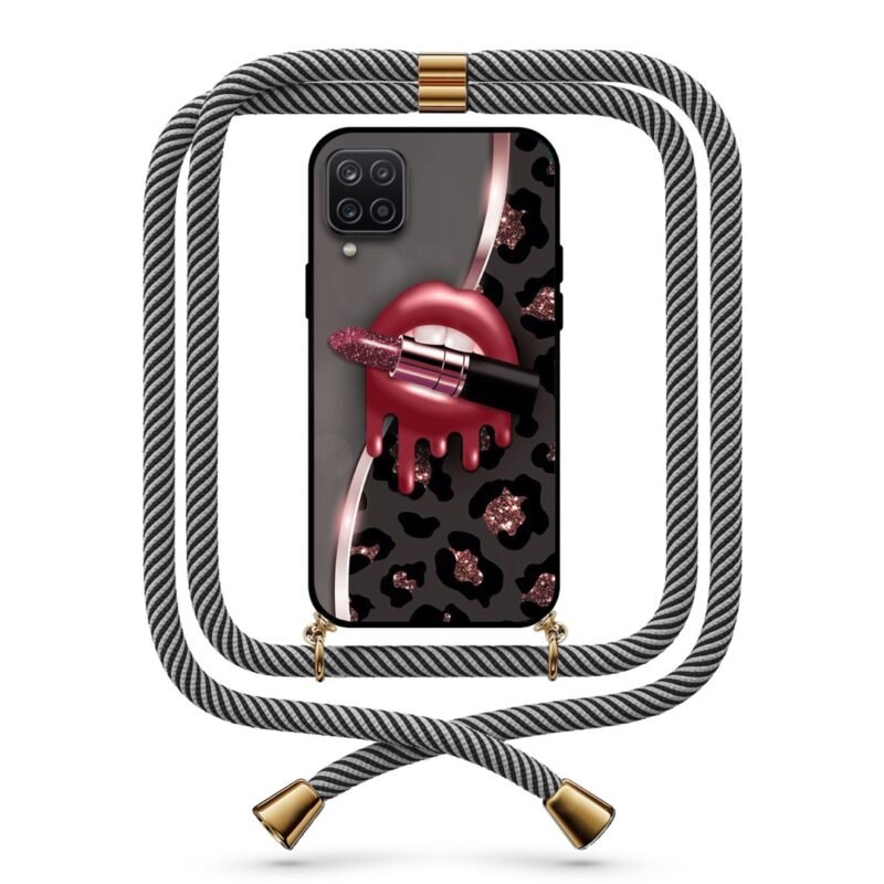 Animal Print lips θήκη με κορδόνι & σχέδιο 9718 για Galaxy A12