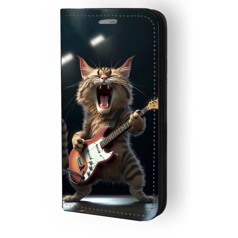 Θήκη book με σχέδιο guitar cat 91195 (iPhone 16 Plus)
