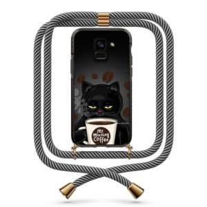 Coffee cat θήκη με κορδόνι & σχέδιο 9857 για  Galaxy A8 Plus 2018