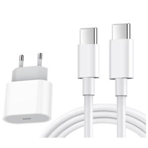 35W Type-C Port Charger with 1M Type-C to Type-C Cable for iPhone 16 Series White OEM without Logo EU Plug