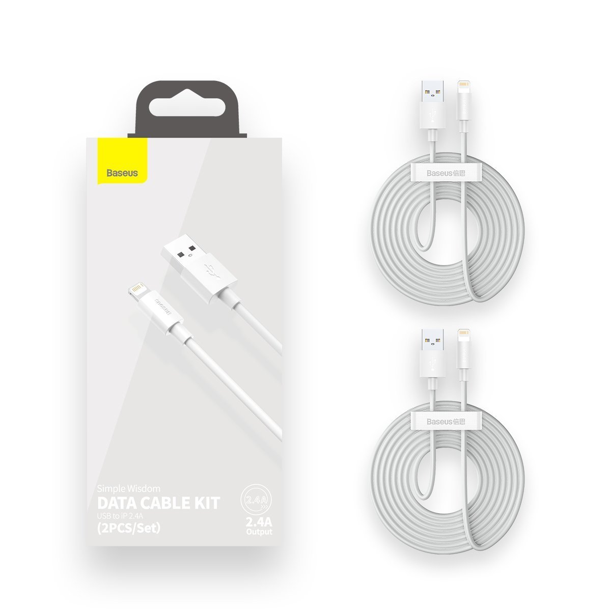 BASEUS Cables USB-A - Lightning, 1.5m, 2.4A (SET 2pcs.), TZCALZJ-02 white
