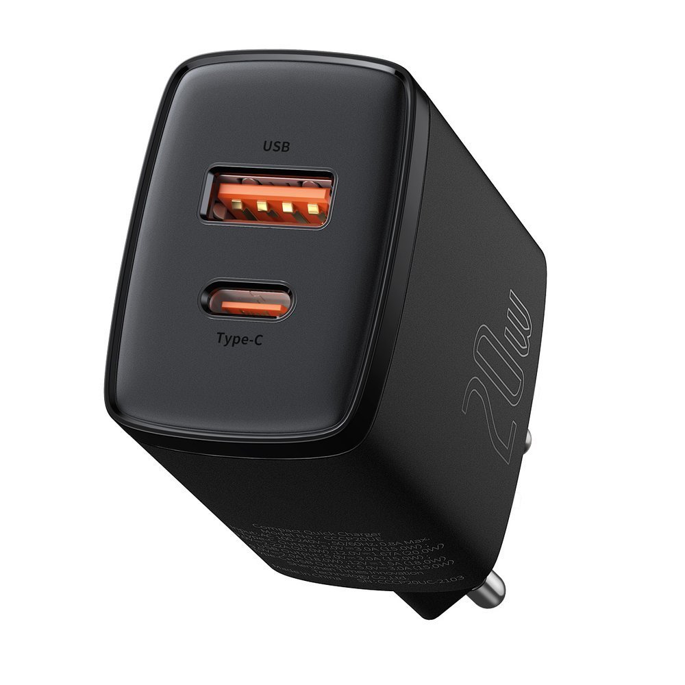 BASEUS 220V 20W, 1*USB-A + 1*USB-C, Compact (black) - CCXJ-B01