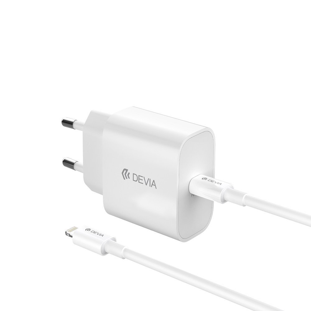 Devia wall charger Smart PD GaN 30W 1x USB-C white + cable USB-C – Lightning