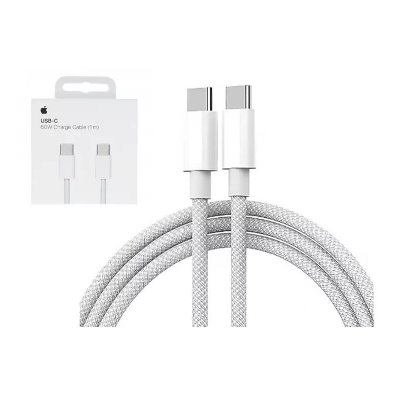 Apple Braided Woven USB 2.0 Cable USB-C male - USB-C 60W Λευκό 1m (MQKJ3ZM/A)