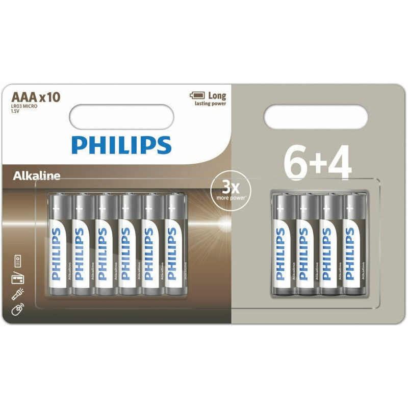 Philips LR03A10BP/GRS Αλκαλικές μπαταρίες υψηλής απόδοσης 10 τμχ AAA