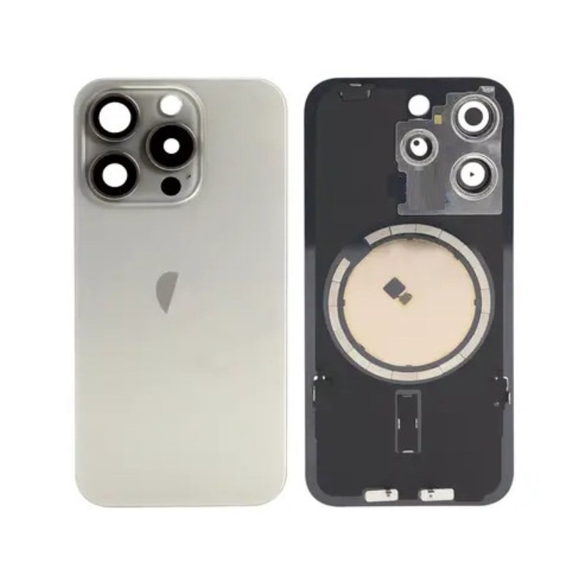 Apple iPhone 15 Pro - Battery Door with Camera Lens and Magsafe Titanium With Logo OEM