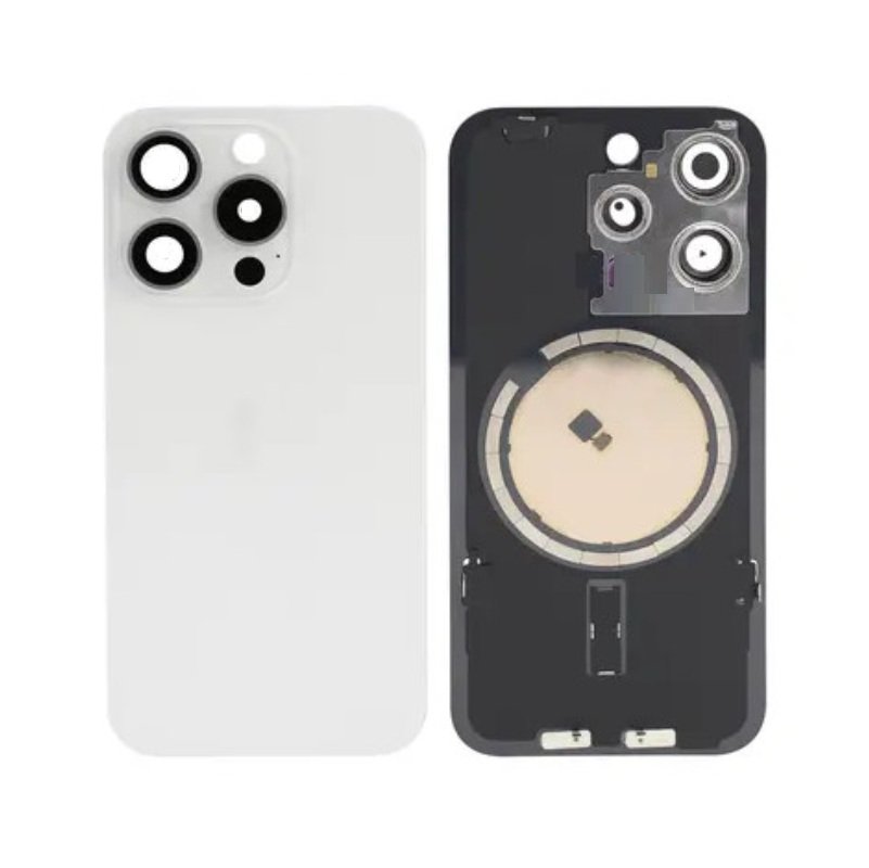 Apple iPhone 15 Pro - Battery Door with Camera Lens and Magsafe White With Logo OEM