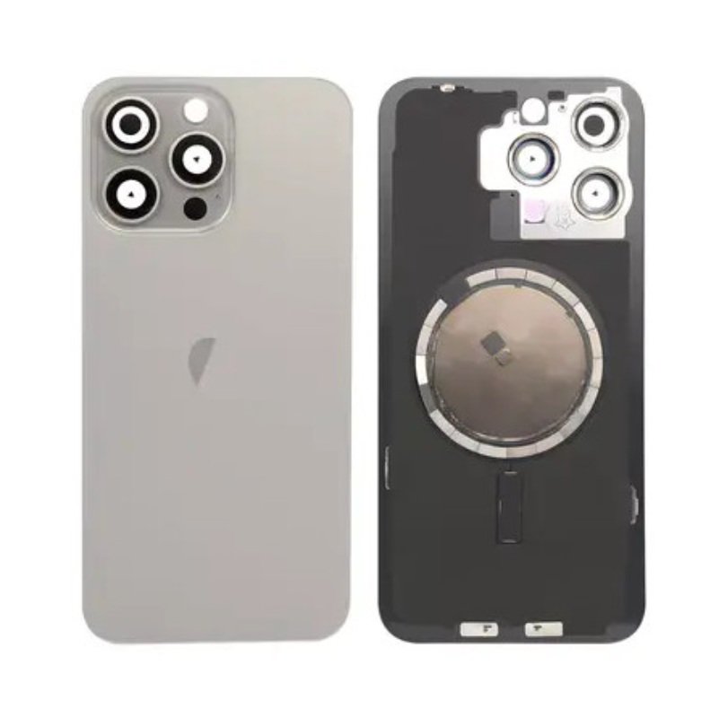 Apple iPhone 15 Pro Max - Battery Back Cover with Camera Lens and Magsafe Titanium With Logo OEM