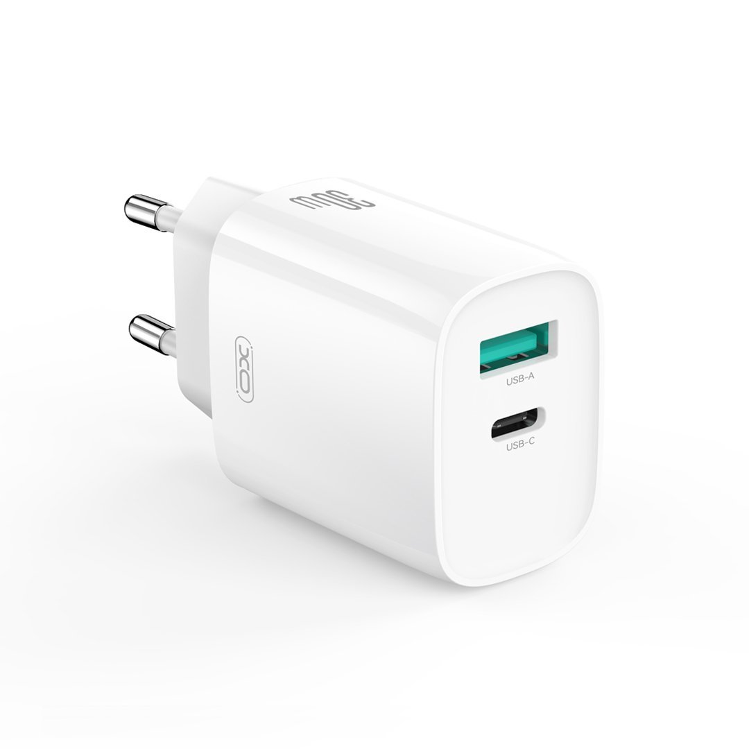 XO CE30 φορτιστής τοίχου PD 30W 1xUSB-C 1xUSB-A λευκό