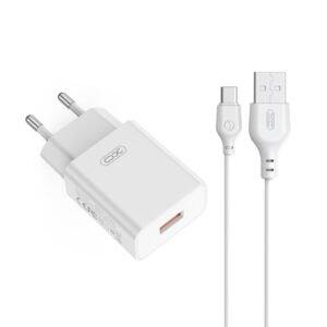 XO 220V 18W, 1*USB-A, cable USB-A to USB-C (white) - L127