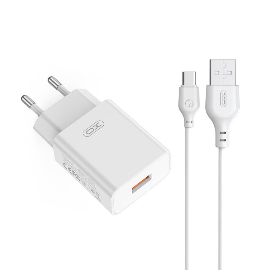 XO 220V 18W, 1*USB-A, cable USB-A to USB-C (white) - L127