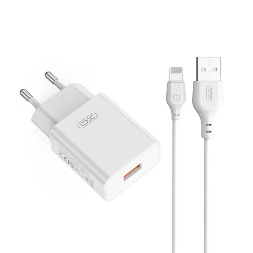 XO 220V 18W, 1*USB-A with USB-A to Lightning cable (white) - L127