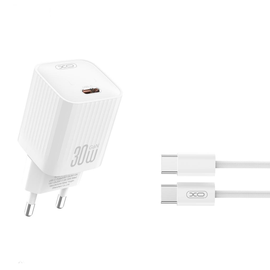 XO L148 wall charger 220V 30W, 1*USB-C + USB-C to USB-C cable, white