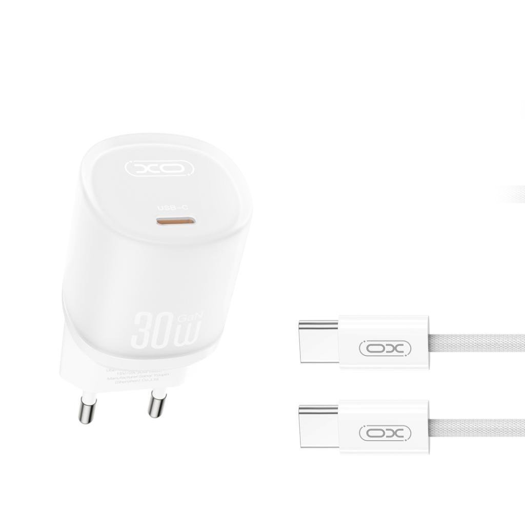 XO L150 wall charger 220V 30W, 1*USB-C + USB-C to USB-C cable white