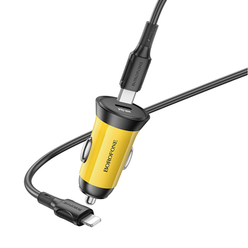 Borofone Car charger BZ26 Searcher – Typ C – PD 30W 3A with Type C to Lightning cable yellow