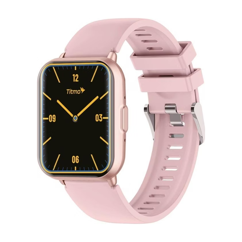TITMO E100 Αδιάβροχο Smartwatch με Βηματομετρητή, Παλμογράφο, Οξύμετρο και Κλήσεις Bluetooth Ροζ
