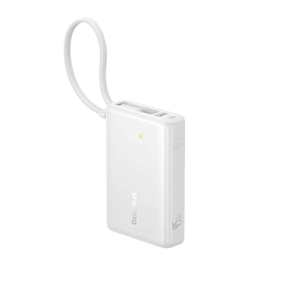 BASEUS Power Bank 10000mAh, 45W με ενσωματωμένο καλώδιο USB-C, PicoGo λευκό – P10076803213-00