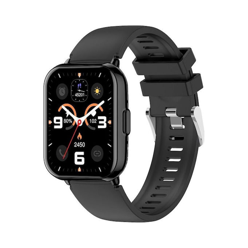 TITMO E100 Αδιάβροχο Smartwatch με Βηματομετρητή, Παλμογράφο, Οξύμετρο και Κλήσεις Bluetooth Μαύρο