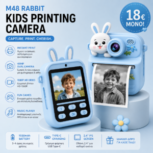 Instant Camera for Kids with Print,1080P HD Instant Photo Camera with Dual Cameras,2 Print Rolls,Fun Filters for Creativity for 5-15 Years Kids Upto 32GB Memory (Blue (Rabbit)