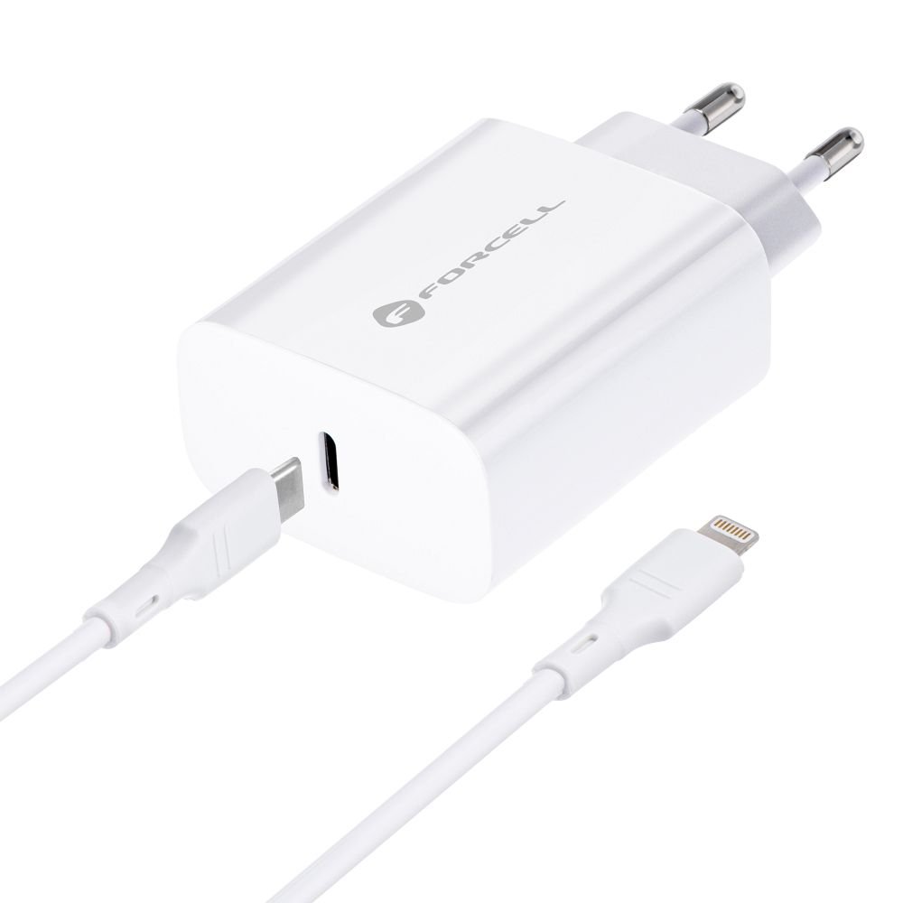 Φορτιστής Forcell F-Energy USB C QC4.0 PD 3A 20W + καλώδιο USB C σε Lightning TFK-TC-20WPD λευκό
