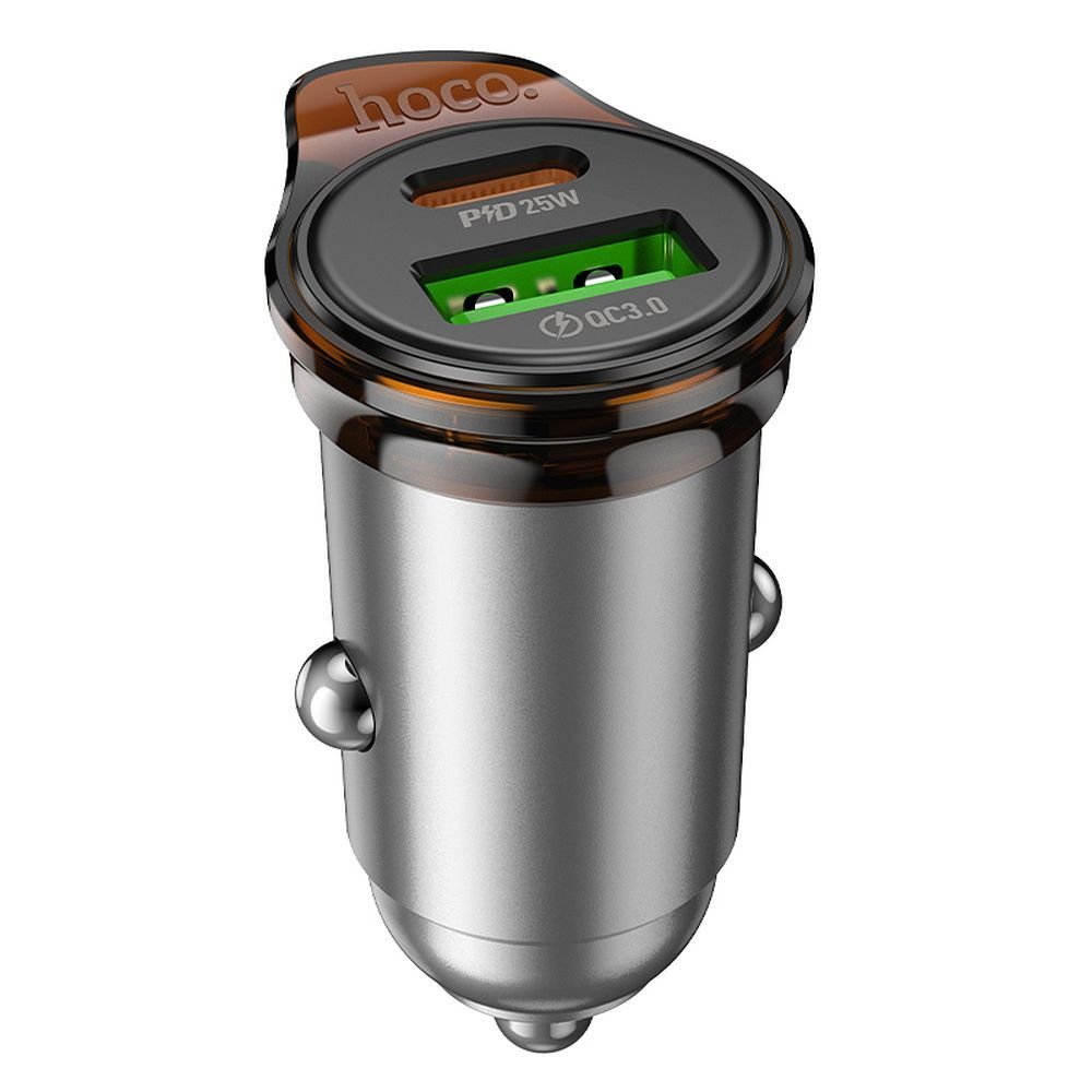 Car charger Hoco USB-A + USB-C PD QC3.0 43W NZ16A metal gray