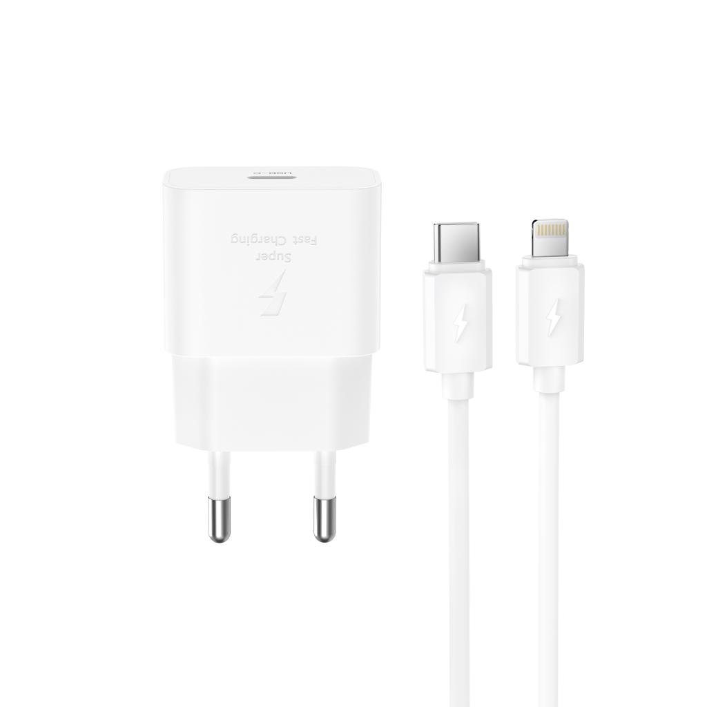 XO 220V 25W, USB-C, καλώδιο Type-C – Lightning, λευκό – L167