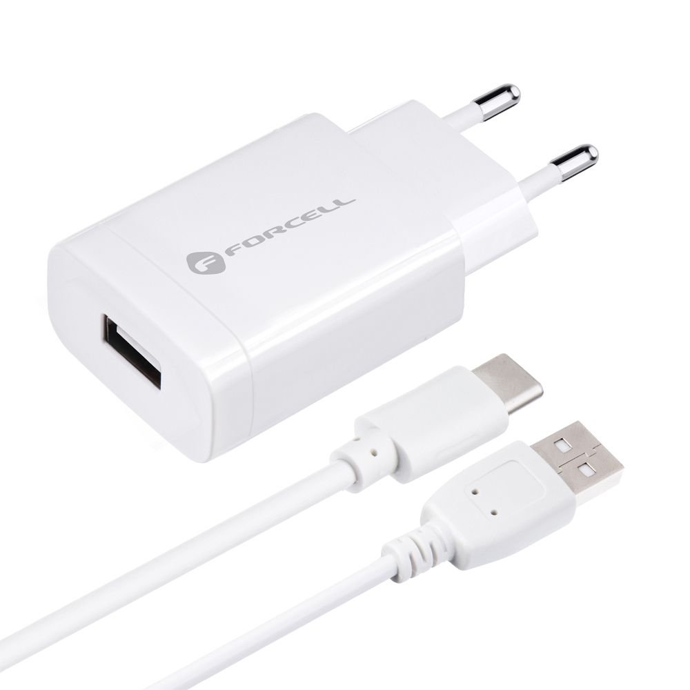 Φορτιστής Phone charger Forcell F-Energy USB-A QC3.0 2,4A 18W + καλώδιο USB-A σε USB-C TFK-TC-1099 λευκό