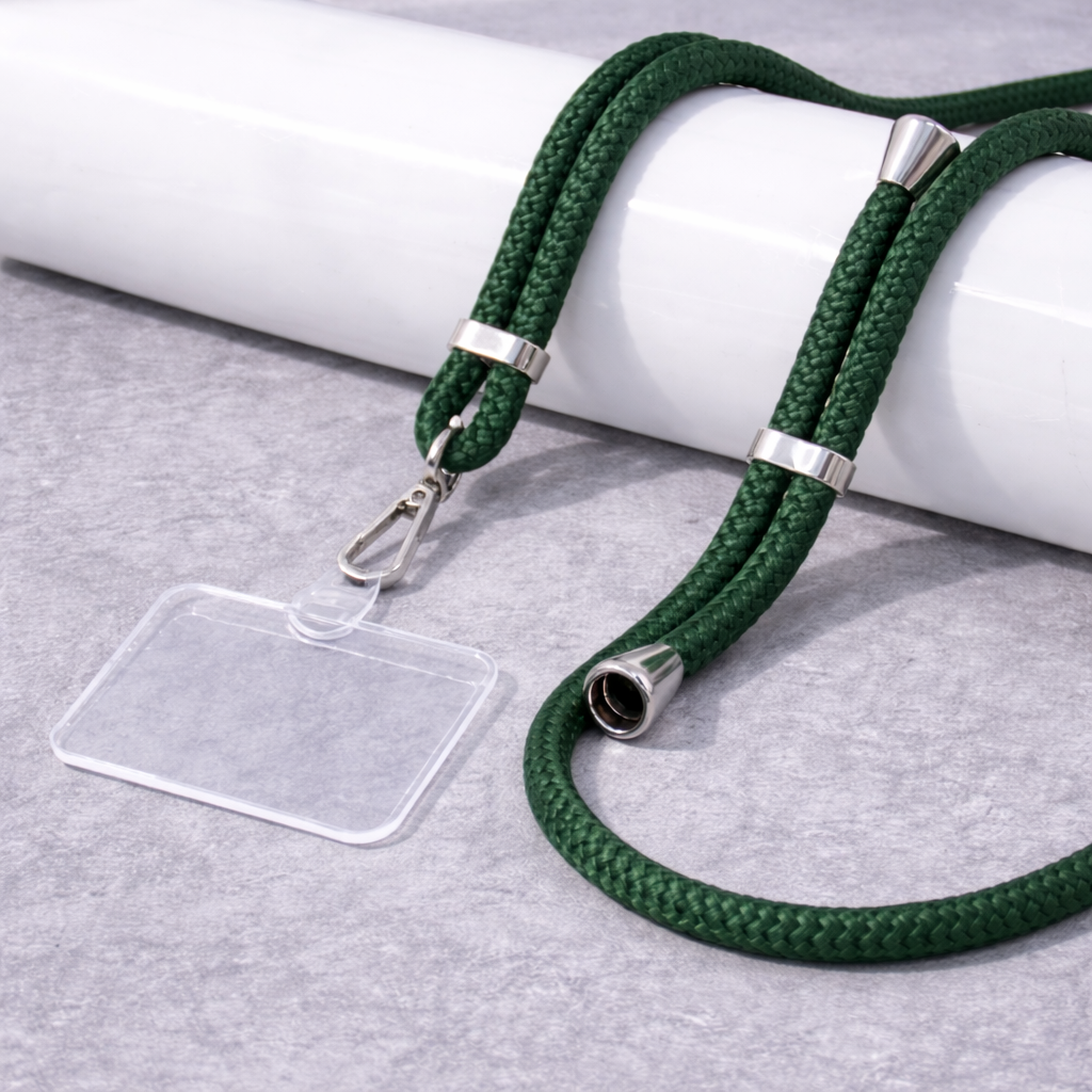 Pine Green Ρυθμιζόμενο λουράκι τηλεφώνου 160cm, κρεμαστό λουράκι για κινητό τηλέφωνο με ασημί τελειώματα. Κωδ.111