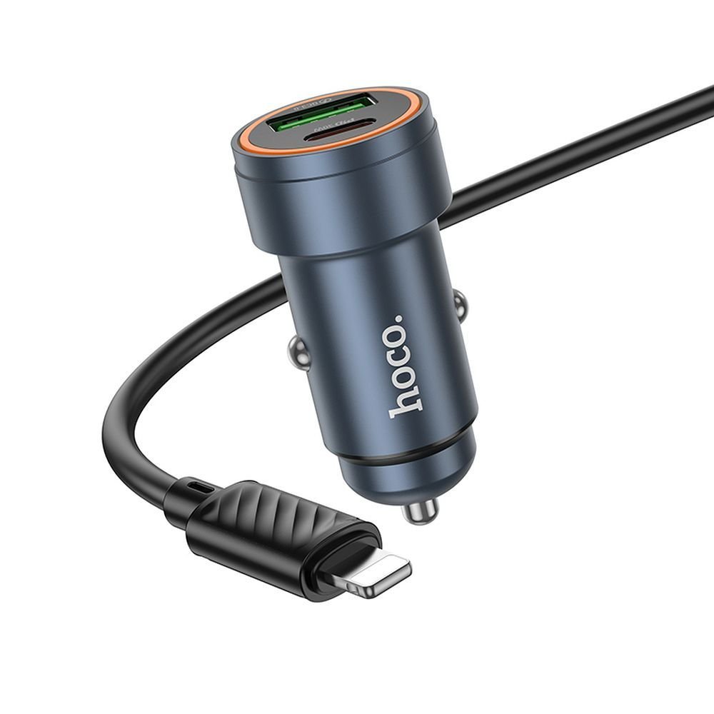 Φορτιστής Αυτοκινήτου Hoco USB A + USB C QC3.0 PD 30W με καλώδιο USB C σε Lightning Z57A μαύρος