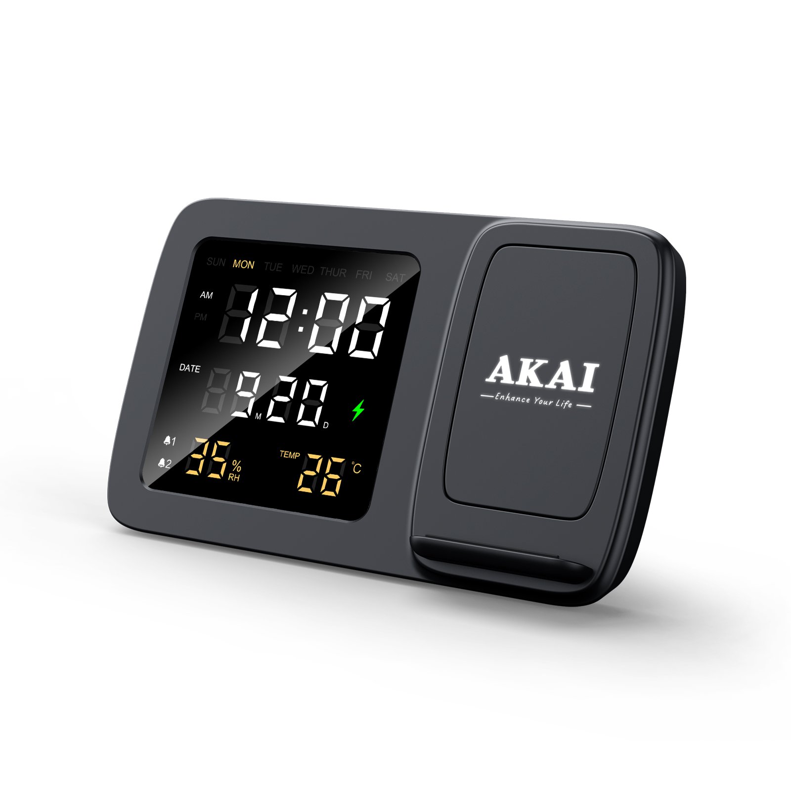 Akai ACRW-3500 – Ασύρματος Φορτιστής Qi έως 15W με Διπλό Ξυπνητήρι, LED Οθόνη & Αισθητήρες Θερμοκρασίας/Υγρασίας