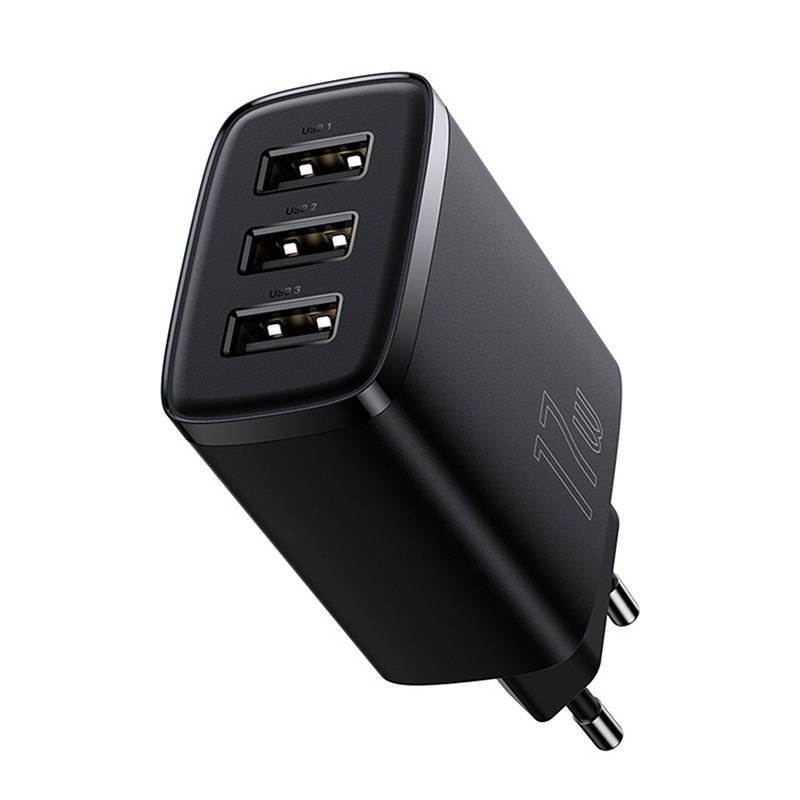 BASEUS 220V 17W, 3xUSB-A, Compact Series, black – CCXJ020101