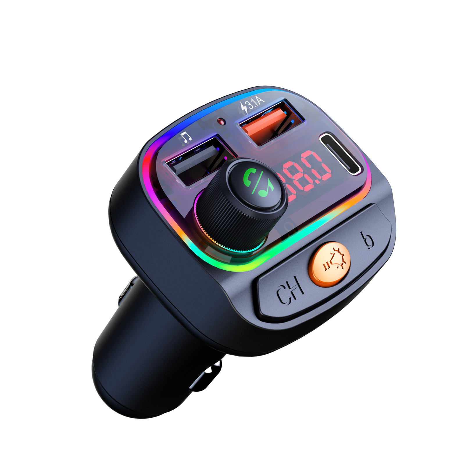 Osio OFT-4265BT Bluetooth FM Transmitter Αυτοκινήτου με 1× USB-A + 1× USB-C, Hands-Free & Φωτισμό 7 Χρωμάτων (Μαύρο)