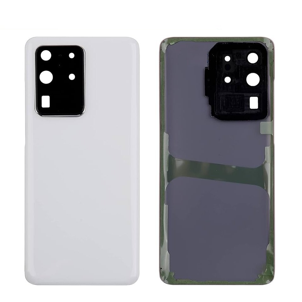 Samsung Galaxy S20 Ultra G988B /S20 Ultra 5G- Battery Door + Battery Door Adhesive + Back Camera Lens and Bezel Cosmic White OEM