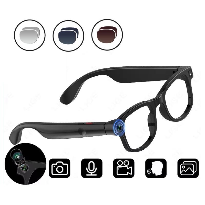 AIMB-G1 Smart Glasses με 5MP Κάμερα, AI Μετάφραση σε Πραγματικό Χρόνο & 1080P Σταθεροποιημένο Βίντεο – Σετ 3 Φακών Μαύρο