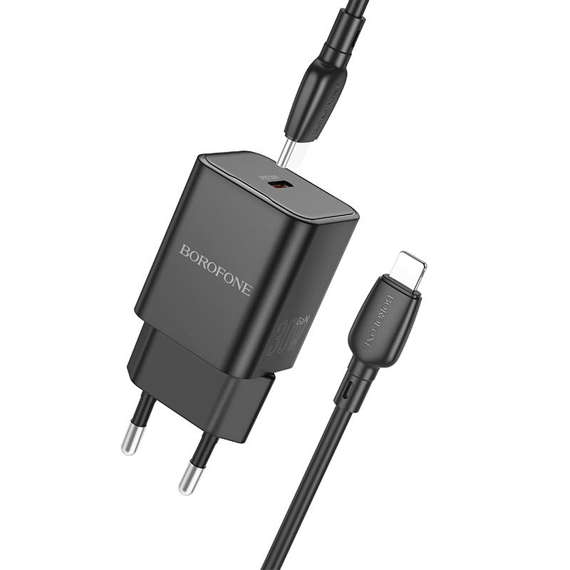 Borofone Wall charger BN13 Safety GaN – Type C – PD 30W with Type C to Lightning cable black
