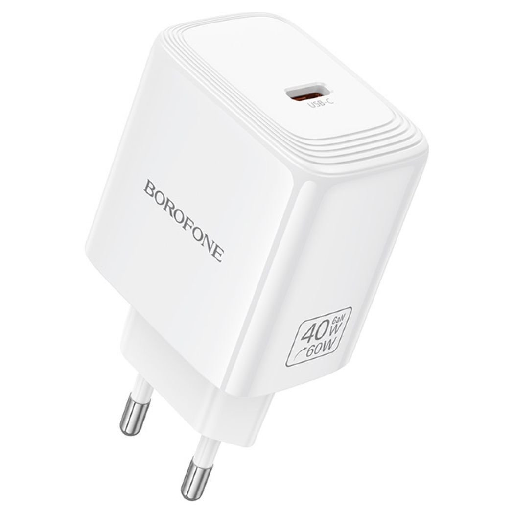Borofone BN33 Fuente GaN Type C – QC3.0 PD 40W με καλώδιο Type-C σε Type-C λευκό