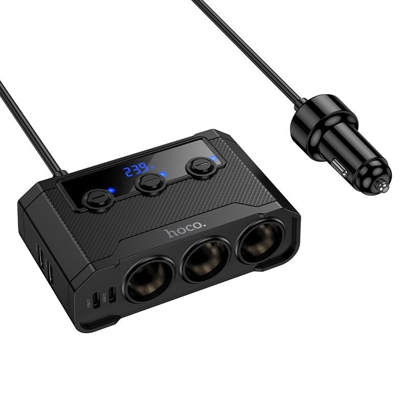 Car charger Hoco 2x USB-A + 2x USB-C+ 3x cigarette lighter ports PD QC3.0 240W Z64 black