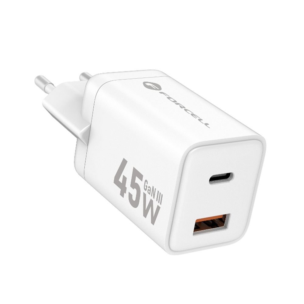 Φορτιστής Forcell F-Energy Mini GaN III USB C + USB A PD QC4.0 45W VT-36 λευκό