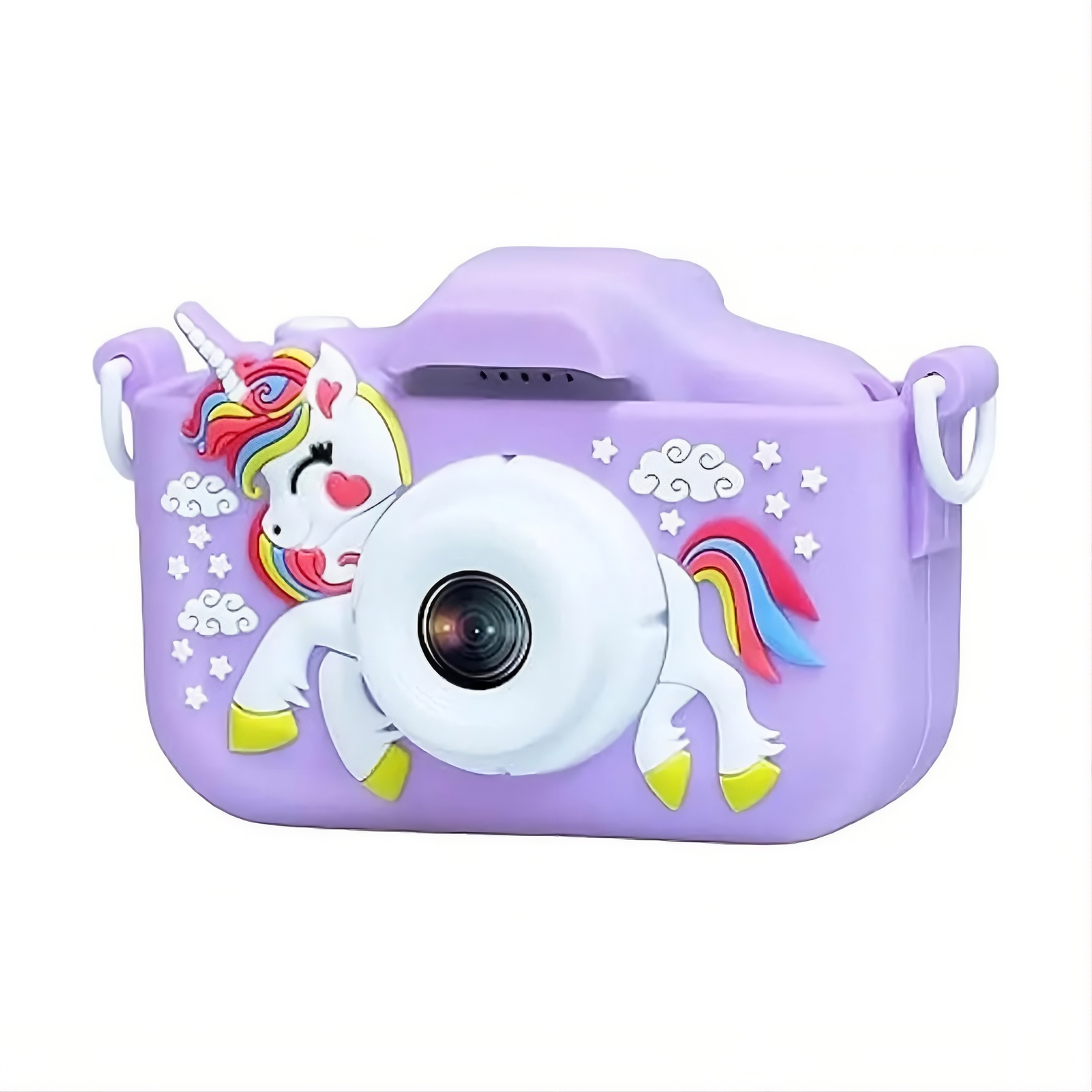 Kids Διπλή HD Camera με εγγραφή βίντεο, mp3 player, υποδοχή SD και επαναφορτιζόμενη μπαταρία μωβ μονόκερος