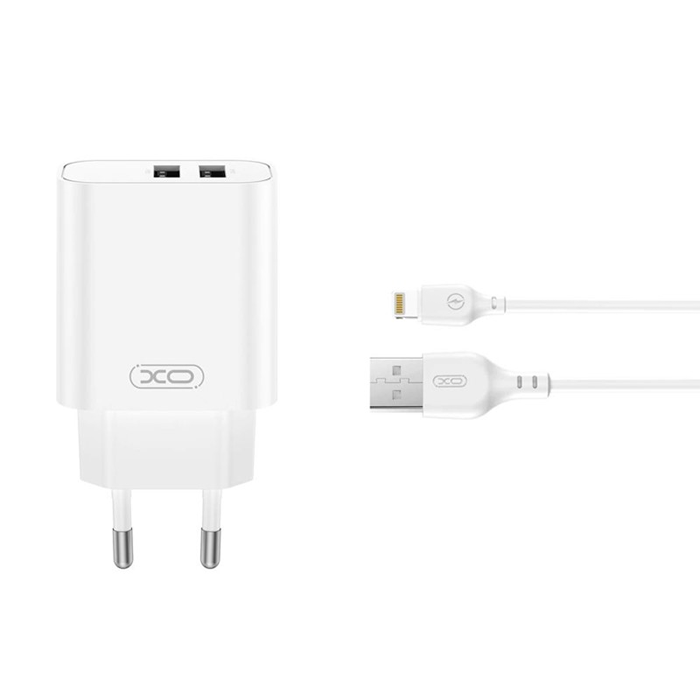 XO wall charger CE34 2x USB-Α 2,4A white + Lightning cable